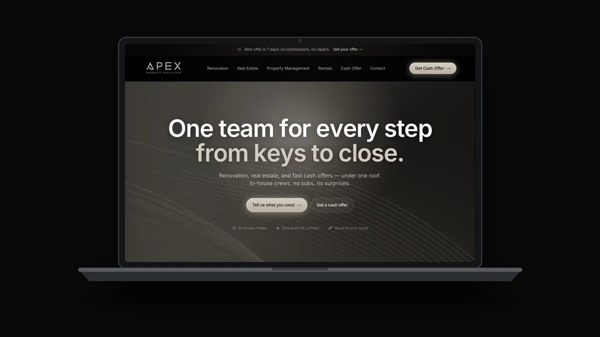 Apex Property Specialists website on a laptop